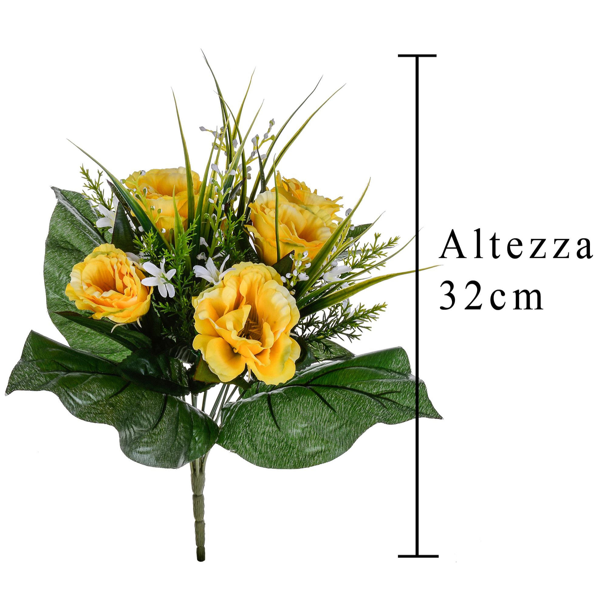 Bouquet Di Lisiantus. Altezza 32 Cm - Pezzi 4 - 24X32X24cm - Colore: Giallo - Bianchi Dino - Fiori Artificiali