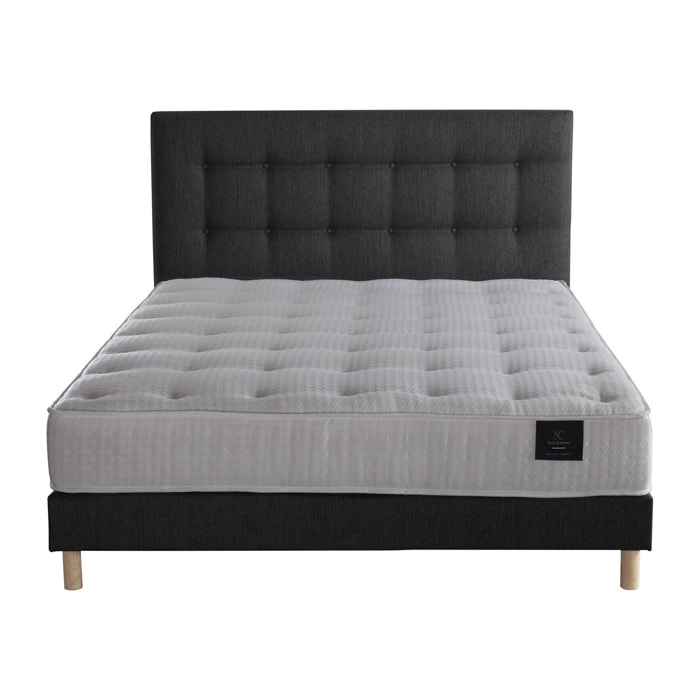 Ensemble matelas ressorts, COMETE + tête de lit capitonnée + sommier 11 cm