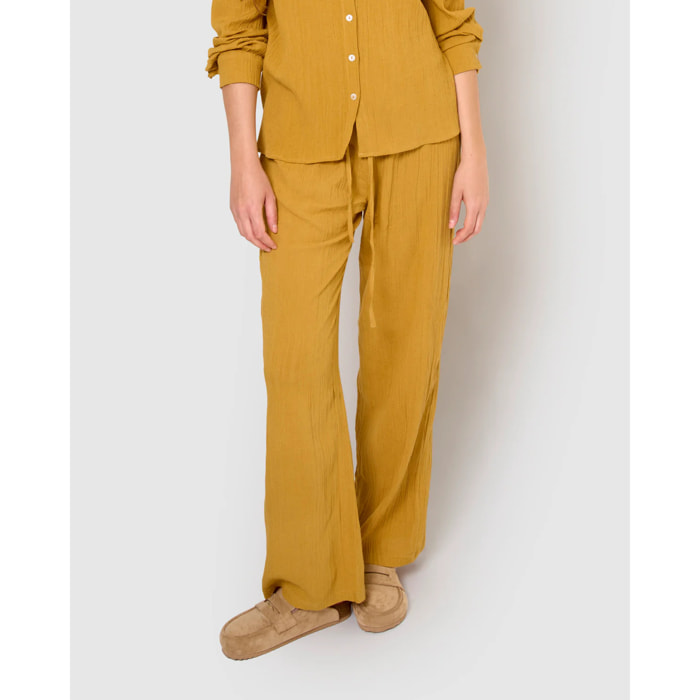 Pantalón algodón lino ocre