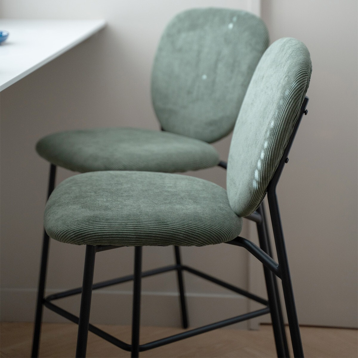Lot de 2 tabourets de bar en velours côtelé - BETTY