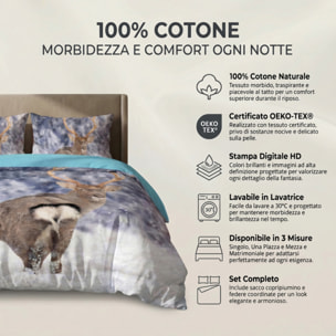 Parure Copripiumino in 100% Cotone con Federe Coordinate, Morbida e Traspirante, Certificata OEKO-TEX, Fantasie Moderne per Camera da Letto