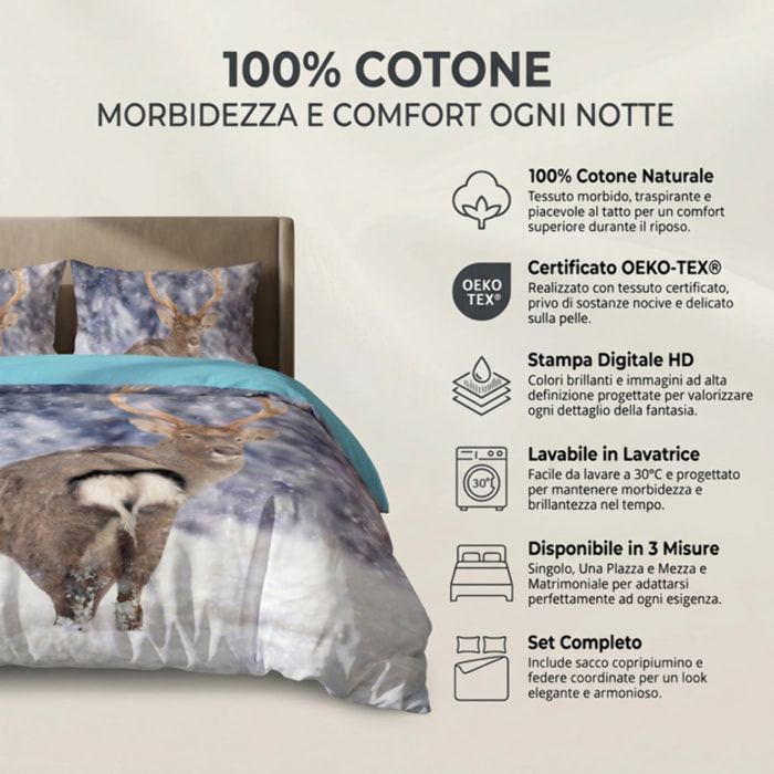 Parure Copripiumino in 100% Cotone con Federe Coordinate, Morbida e Traspirante, Certificata OEKO-TEX, Fantasie Moderne per Camera da Letto