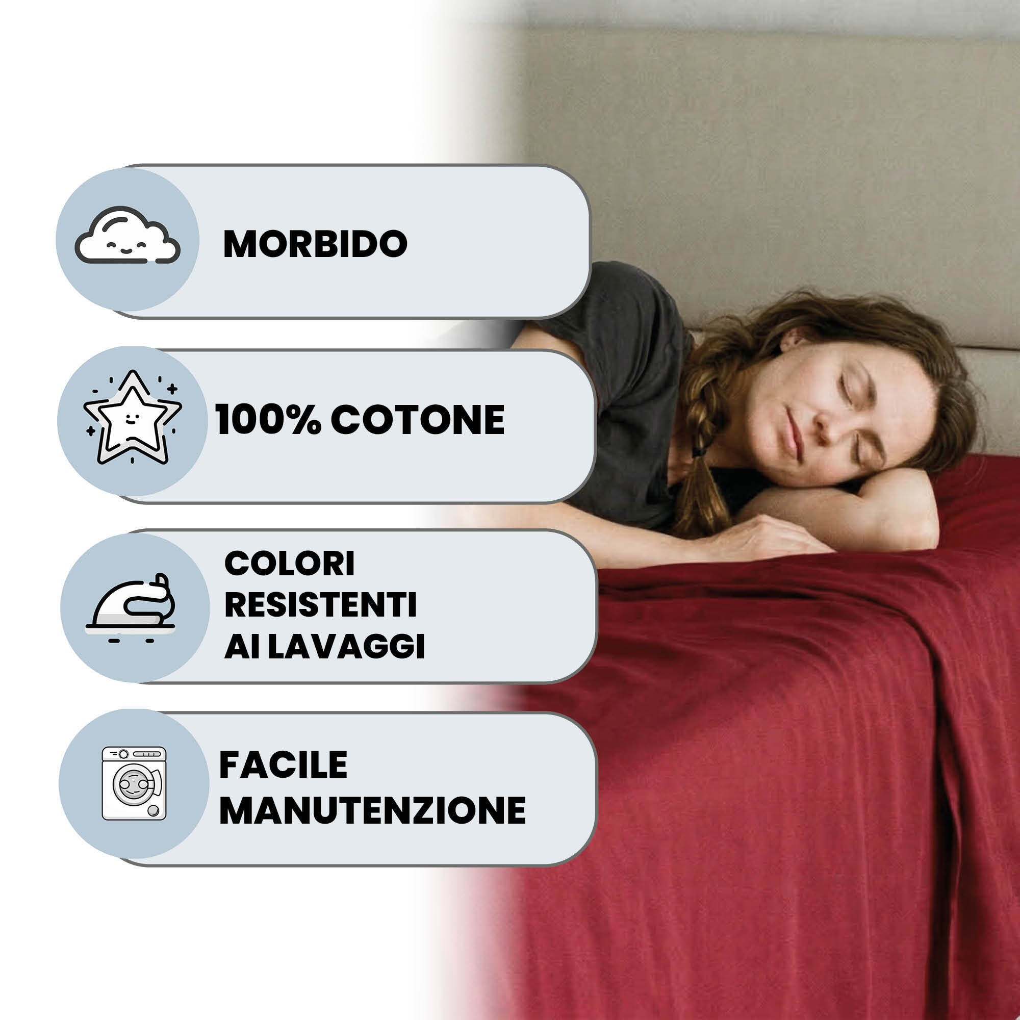 LENZUOLO SOPRA MAX COLOR, 100% Cotone, Tinta Unita, Made in Italy - BORDEAUX