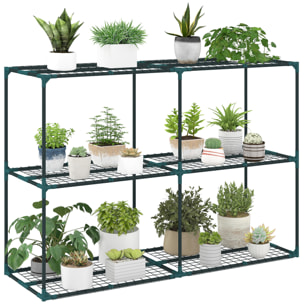 Soporte para Plantas de 3 Niveles para Interior y Exterior, Estantería para Plantas de Acero, Resistente y Estable, Estante para Macetas, Patio, Jardín, Balcón, Verde Oscuro