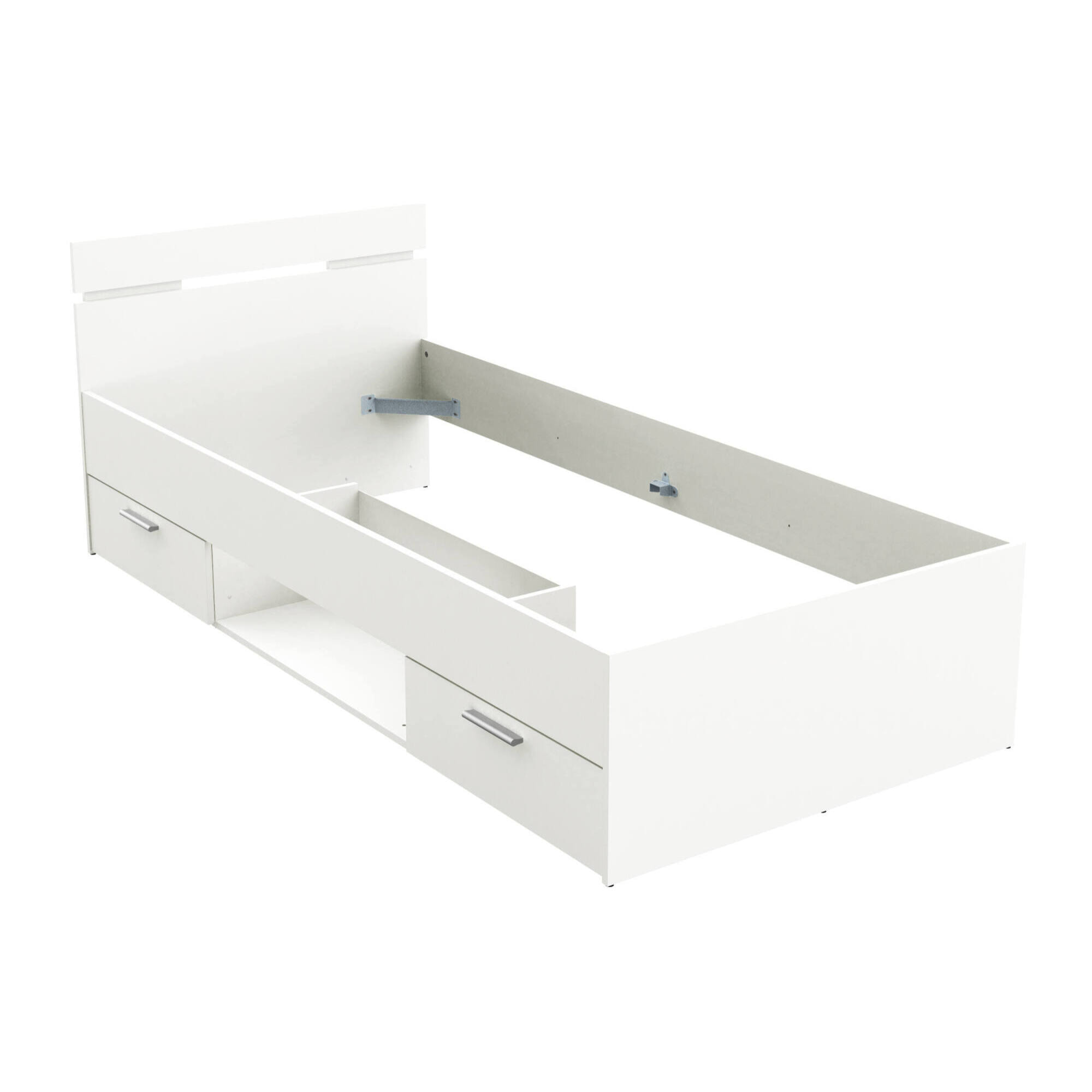 Letto singolo Zone, Sommier per camera da letto, Giroletto per stanza, Struttura porta materasso, 200x90 h74 cm, Bianco opaco