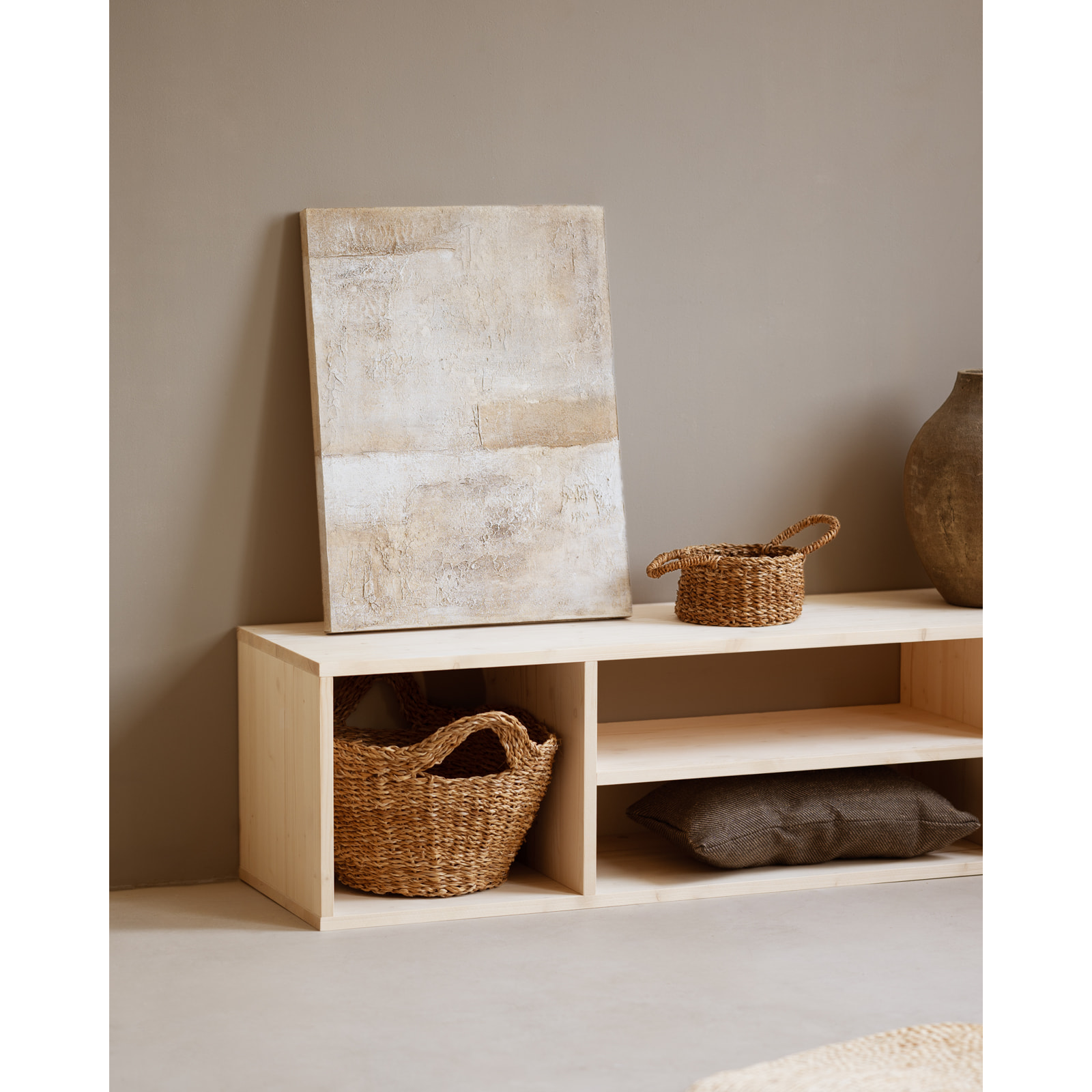 Meuble TV en bois massif ton naturel 160x40cm Hauteur: 40 Longueur: 160 Largeur: 40