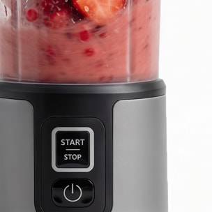 H.Koenig Mini Batidora Portátil MOOTH9 Recargable 470 mL, Batidora de Smoothies Inalámbrica 110W con 6 Cuchillas de Acero Inox, gris