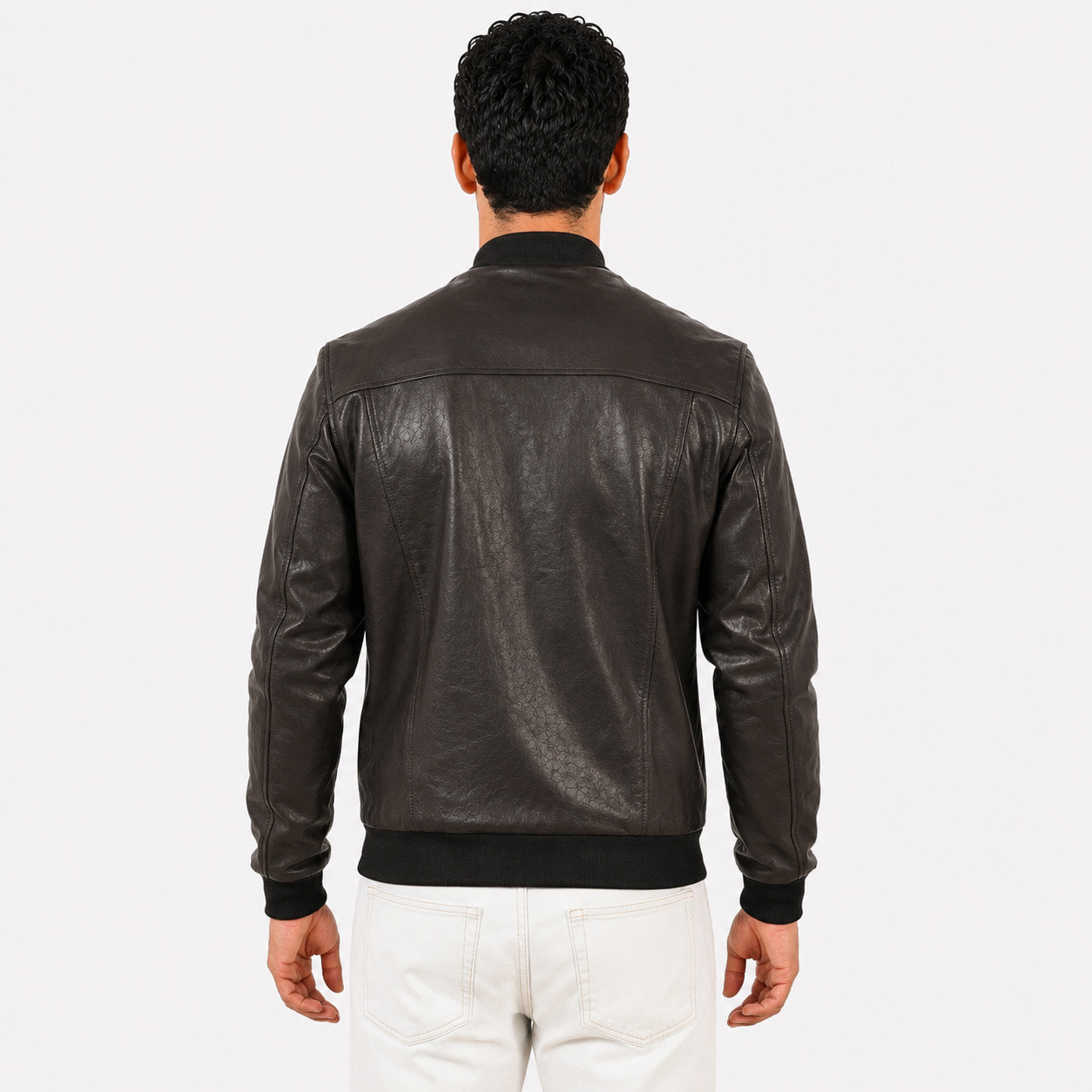Giubbino in vera pelle di vitello rifinizione vegetale Nero -Slim Fit