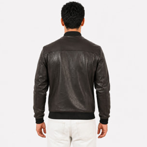 Giubbino in vera pelle di vitello rifinizione vegetale Nero -Slim Fit
