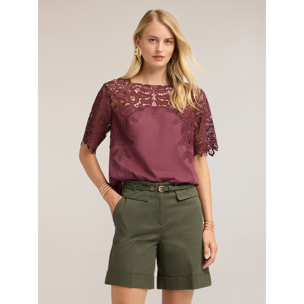 Motivi - Blusa de algodón con inserto de macramé - Violeta