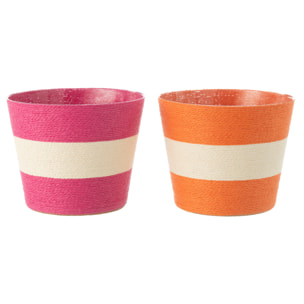 J-Line cache-pot Cordes Rayure - papier - rose/orange - extra large - 2 pièces - Ø 21.5 cm