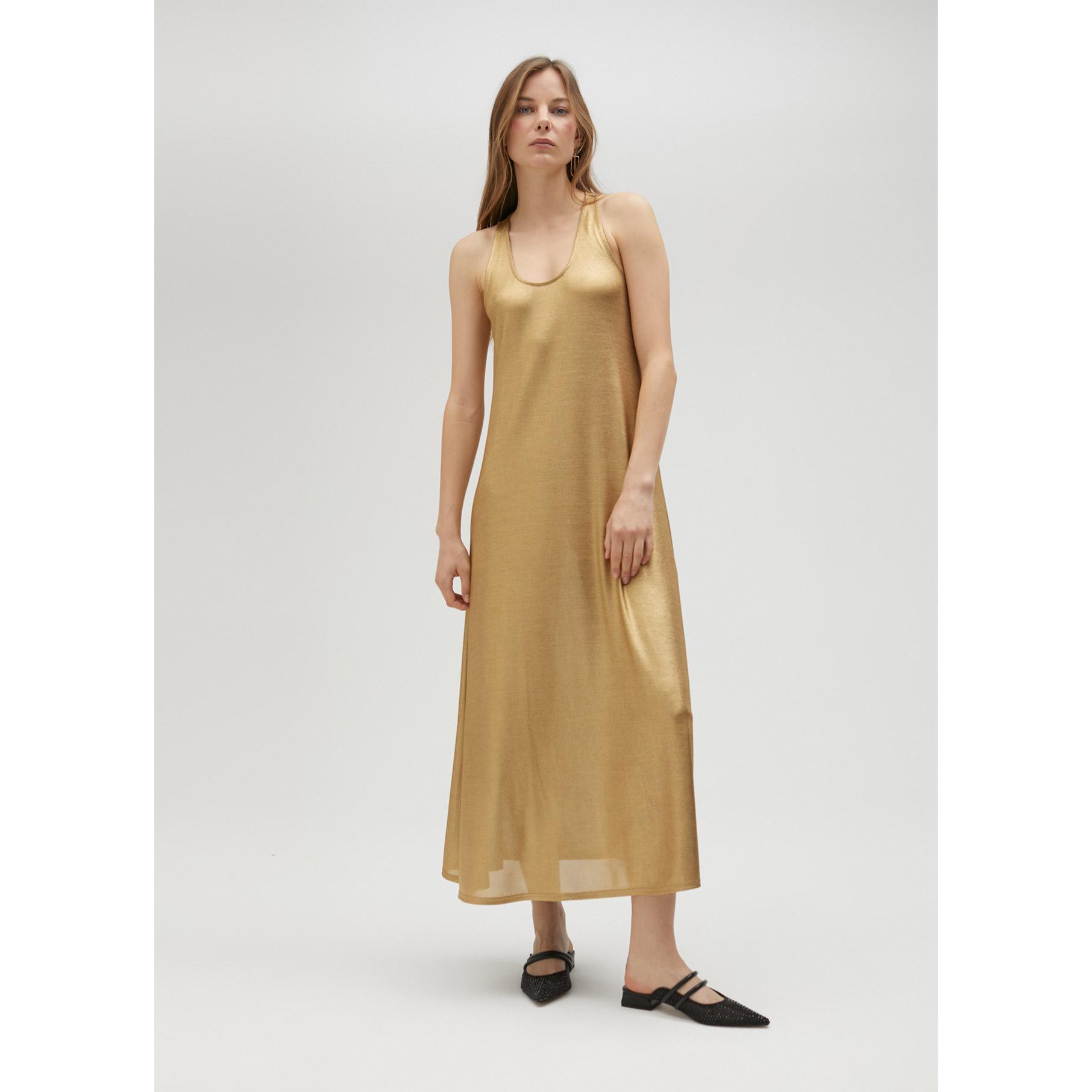 Vestito lungo dorato con spalline