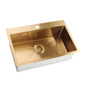 Timeless Évier de cuisine encastrable inox 304, 1 bac , 68x45x21 cm, Or brossé PVD