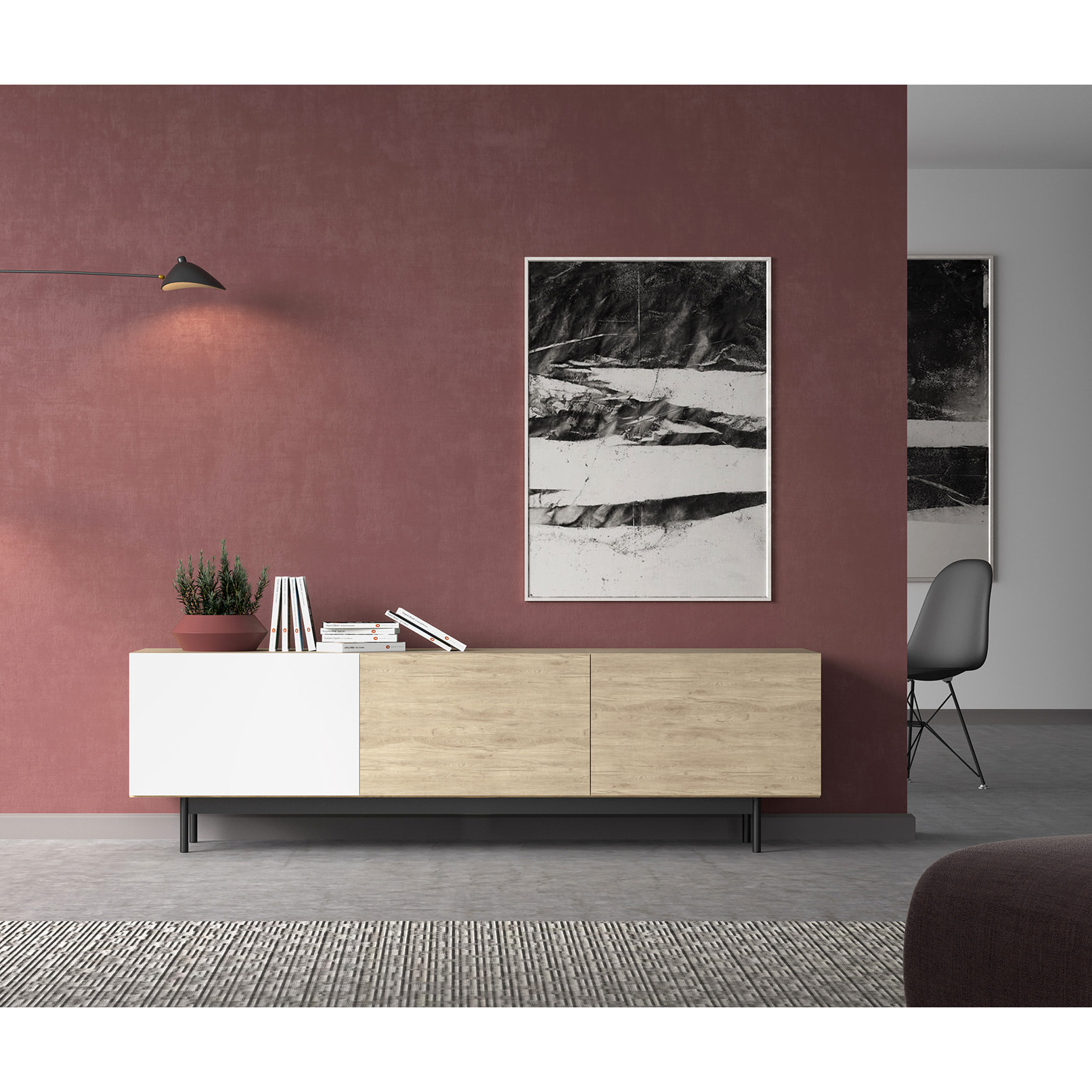 Bajo tv 3 puertas Printed roble-blanco 52x180x44 cm