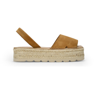 Alpargatas marrones de piel con plataforma de esparto