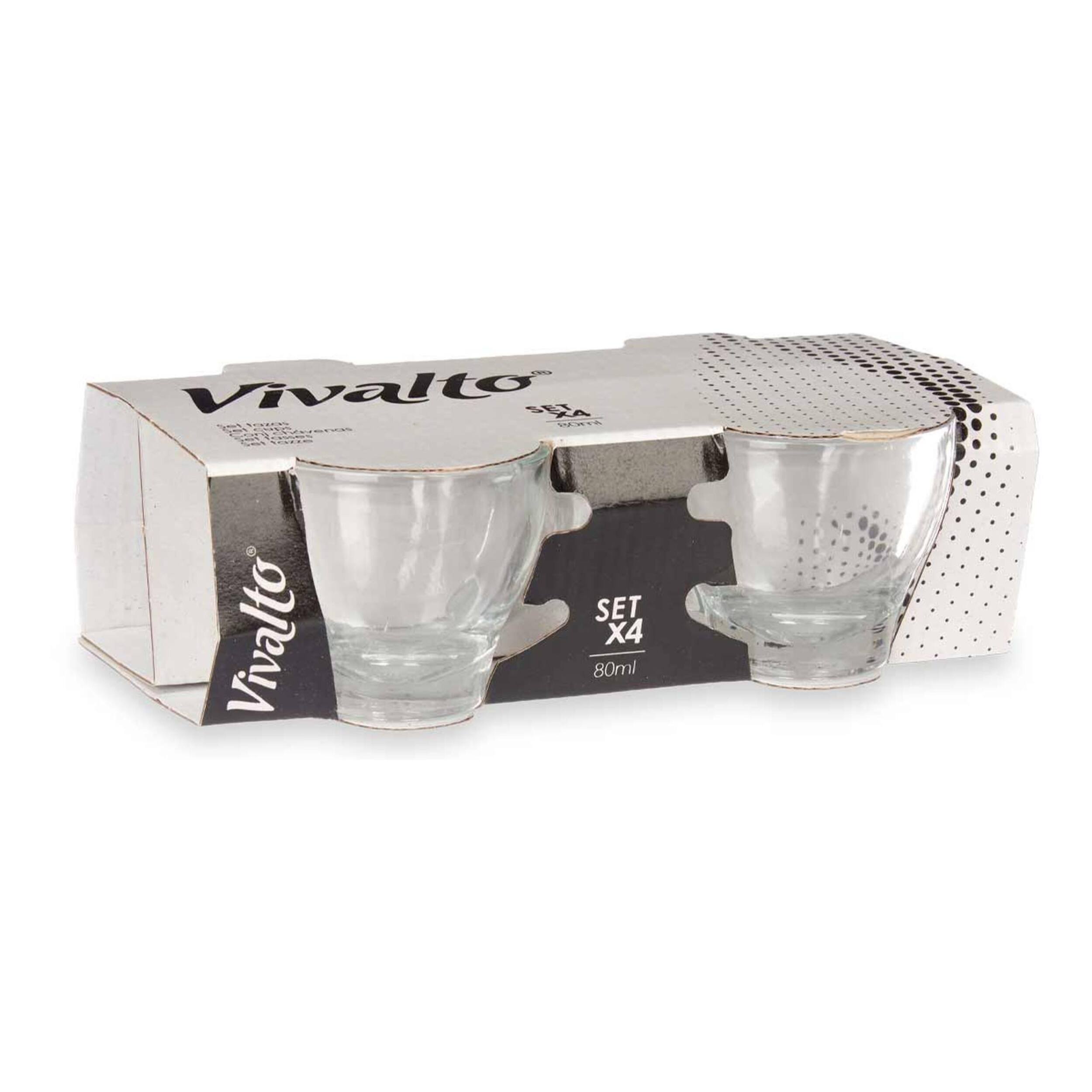 Set 4 tazas vidrio cafe con asa 80ml colección vivalto