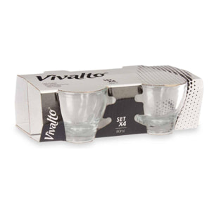 Set 4 tazas vidrio cafe con asa 80ml colección vivalto