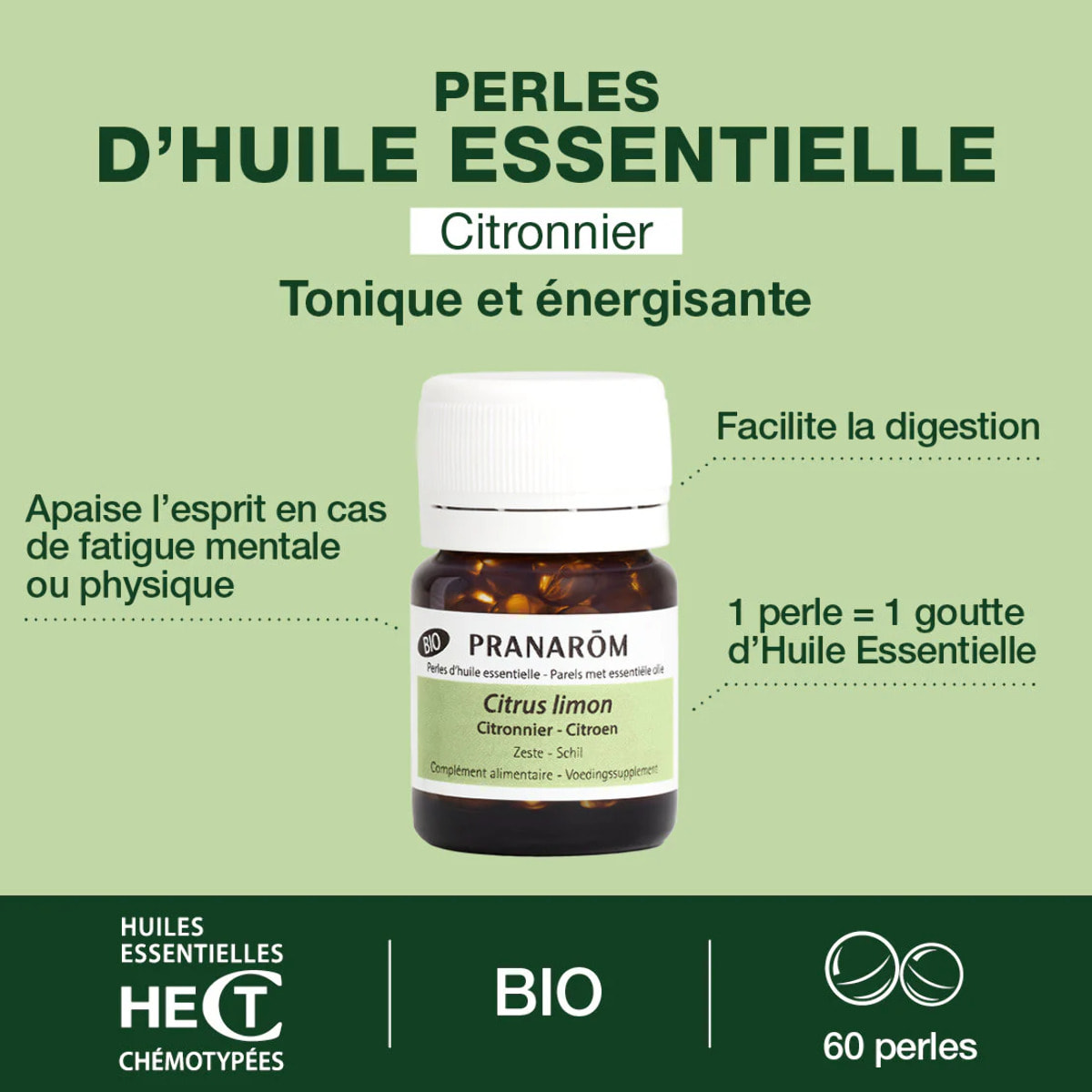 Pranarom - Perles d'Huile Essentielle de citronnier - Bio - 60 Perles