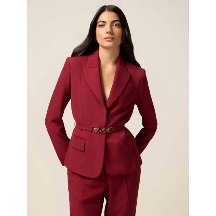 Oltre - Blazer con cinturón joya - Burgundy