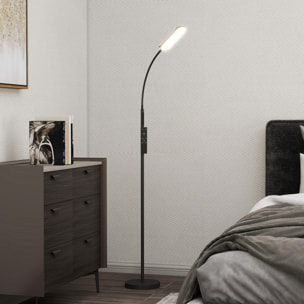 Lámpara de Pie LED Regulable Lámpara de Pie para Salón con Temperaturas de Color Ajuste Continuo Control Remoto y Táctil Temporizador de 60 Minutos Función Memoria Cuello Giratorio Negro