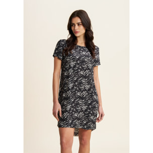 Vestito midi in viscosa animalier con maniche corte