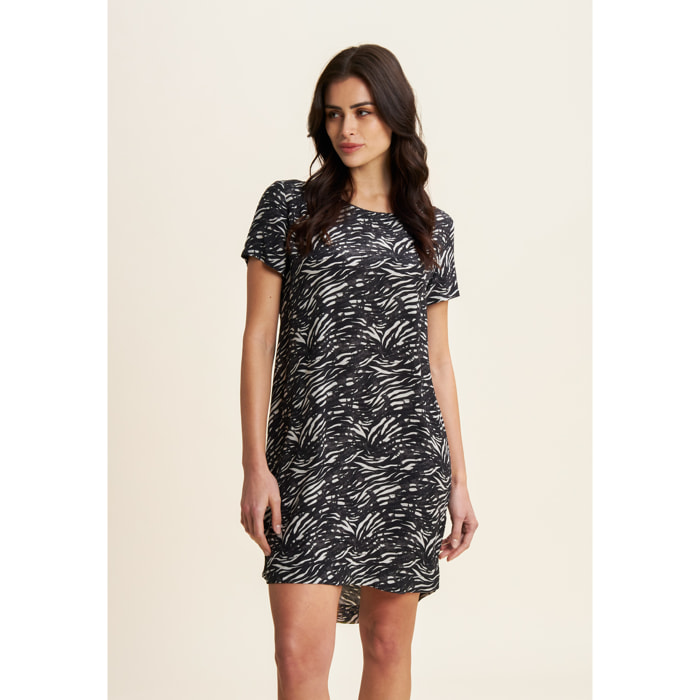 Vestito midi in viscosa animalier con maniche corte