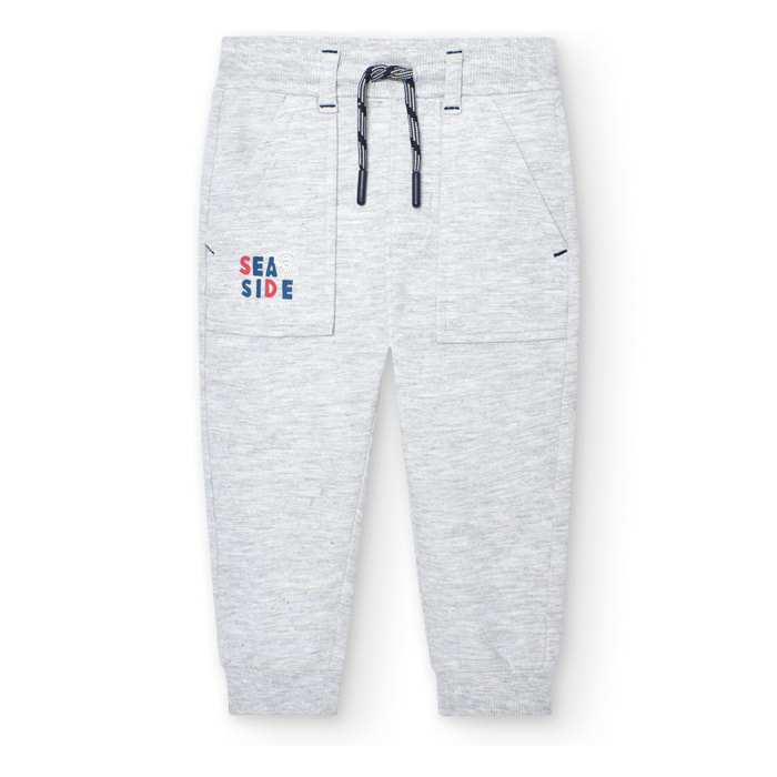 PantalÃ³n bÃ¡sico niÃ±o, felpa estampado, gris vigorÃ©