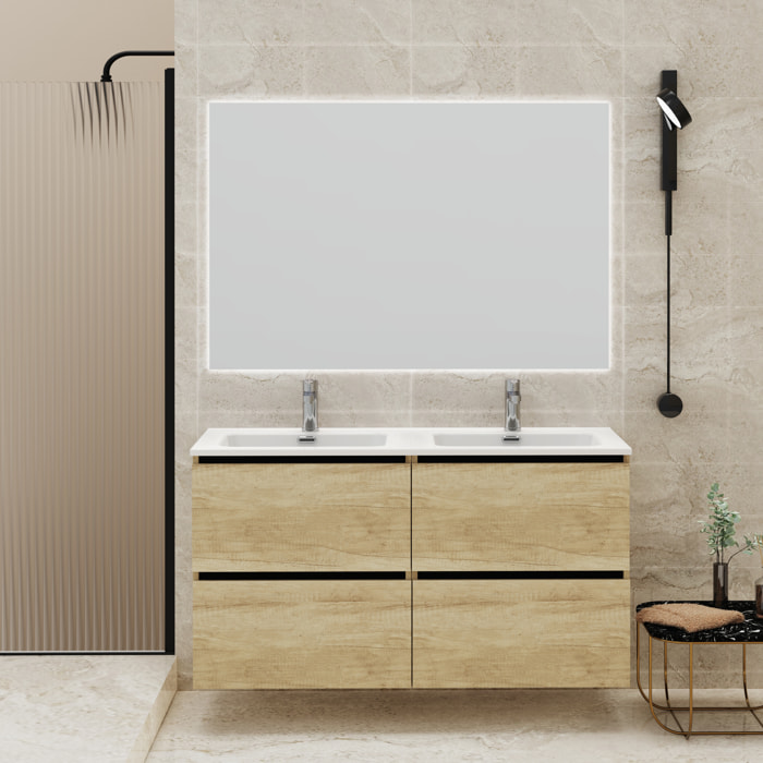 Conjunto de Baño Gloom | Mueble de Baño Suspendido | 120 cm Nature| Cuatro Cajones | Lavabo Encastrado | Mueble Montado | Alday