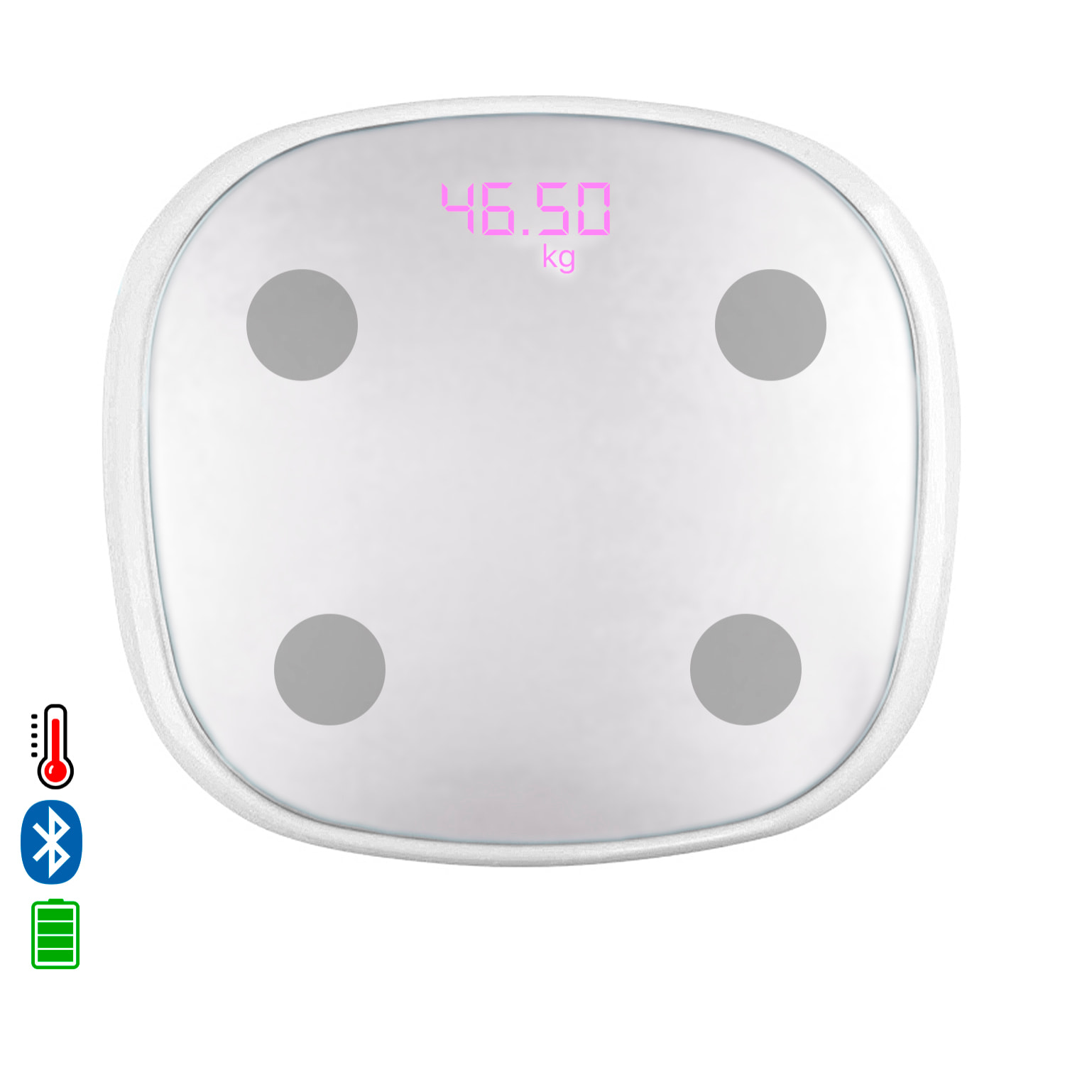 Báscula inteligente Bluetooth con termómetro. Aplicación con análisis corporal. Batería recargable.