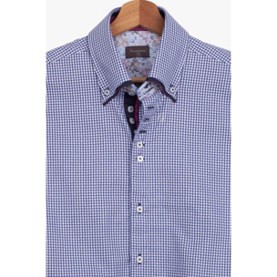 Camicia Uomo 2 Bottoni Button Down 7bottoni Doppio Coll Cotone Fantasia Blu\Bianco