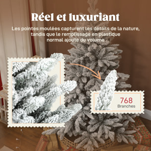 Sapin de Noël artificiel enneigé H.150cm 768 branches grand réalisme support métal pliable vert blanc