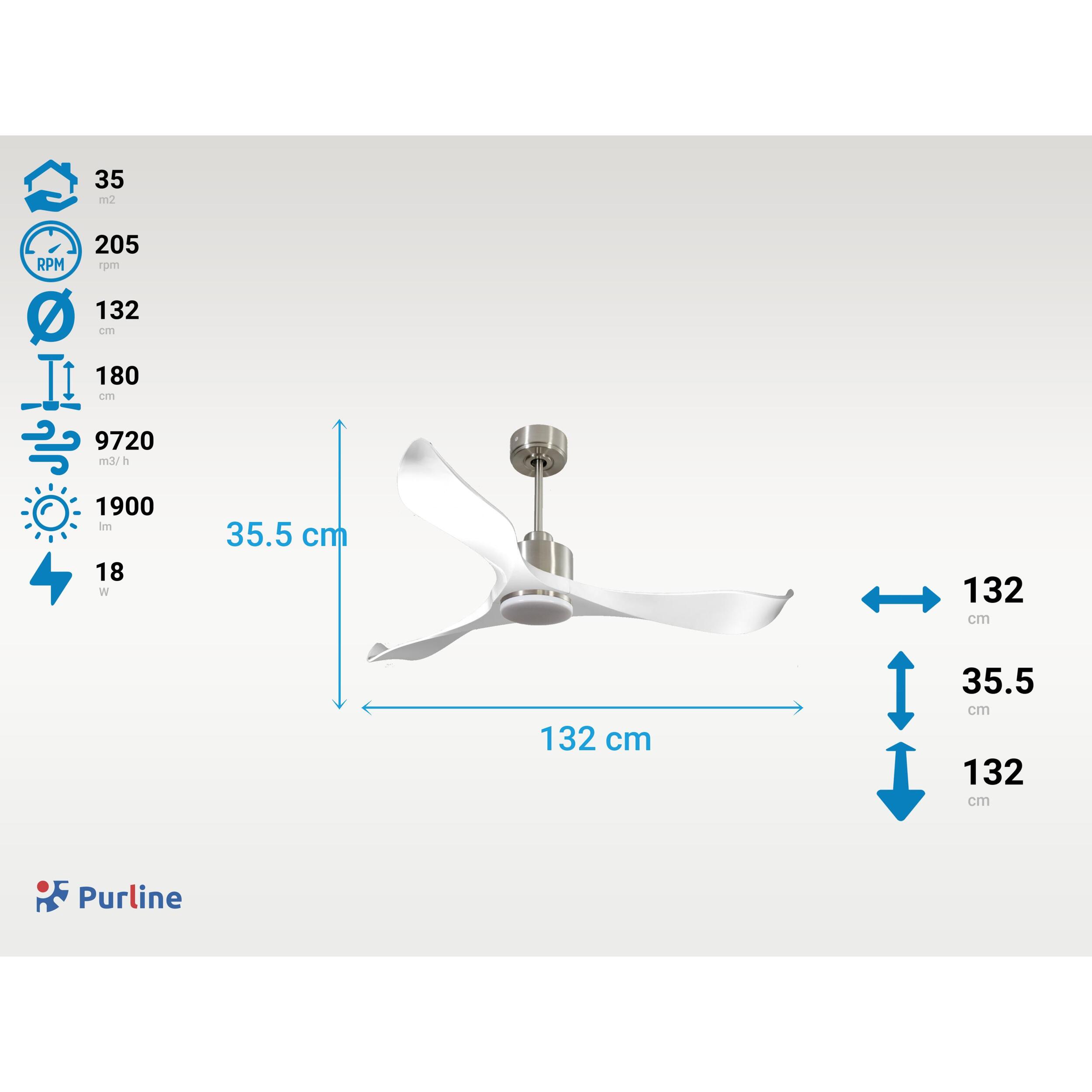 Ventilateur de plafond Réversible  Thermostat Dimmable Wifi Moteur à courant continu Toits en pente Télécommande Lumière à trois tons Adaptateur 2/3 Lames