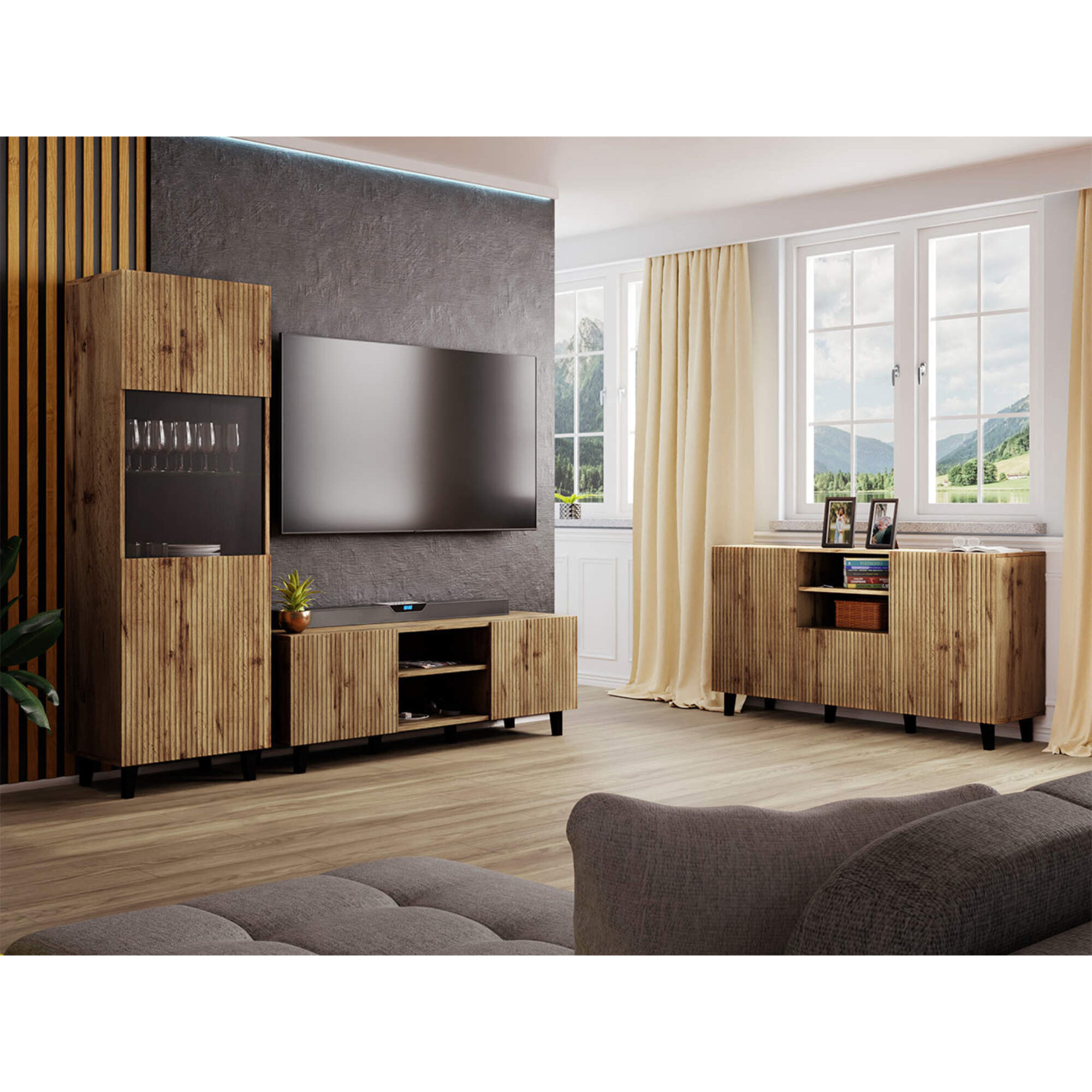 Come - buffet bas - effet bois - 4 portes - 200 cm - Bois