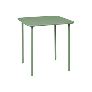 Table de jardin métal 2 places. vert. Amelia. 70x70cm. traitement antirouille. lattes et bords arrondis