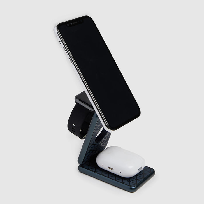 Piquadro Chargeur MagSafe pliable 3-en-1 15W avec adaptateur GaN 45W et base magnétique pour appareils Apple®