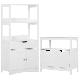 Conjunto de Baño Juego de Armario de Baño con Cajón 3 Estantes y Mueble para Debajo del Lavabo con 2 Puertas Antivuelco 60x33x122,5 cm 60x30x60 cm Blanco