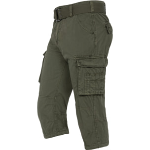 PANTALONI CORTI 3/4 PINOCCHIETTO ARMY SLIM FIT CON CINTURA SCHOTT OLIVE