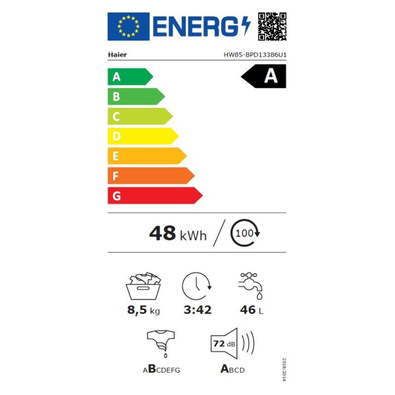 Lave linge top HAIER HW85-BPD13386U-S - 8,5 kg - 1300 tr/min - Classe A - Moteur induction - Autodosage - Connecté
