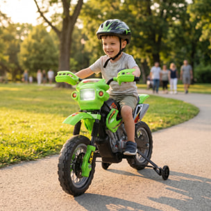 HOMCOM Moto Eléctrica para Niños, Moto Eléctrica Infantil con Ruedas de Apoyo Desmontables, Faros, Música, Regalo para Niños 3-6 Años, Verde