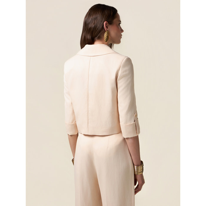 Oltre - Giacca cropped misto lino - Rosa