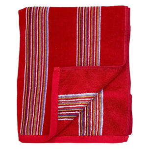 Serviette de plage M éponge velours Jacquard - Milonga Rouge - 400g/m²