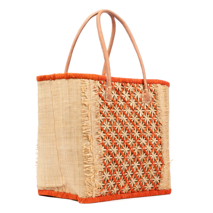 Villafrati bolso de hombro mujer. Fabricado en rafia y paja, con asas de cuero.