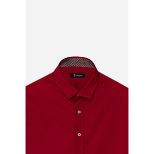 Camicia Uomo 1 Bottone Italiano Slim Popeline Stretch Unito Rosso