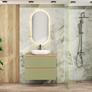 Conjunto de Baño Nia | Mueble Suspendido | 80 cm Verde | Dos Cajones | Lavabo Sobrepuesto | No incluye Espejo | Mueble Montado| Alday