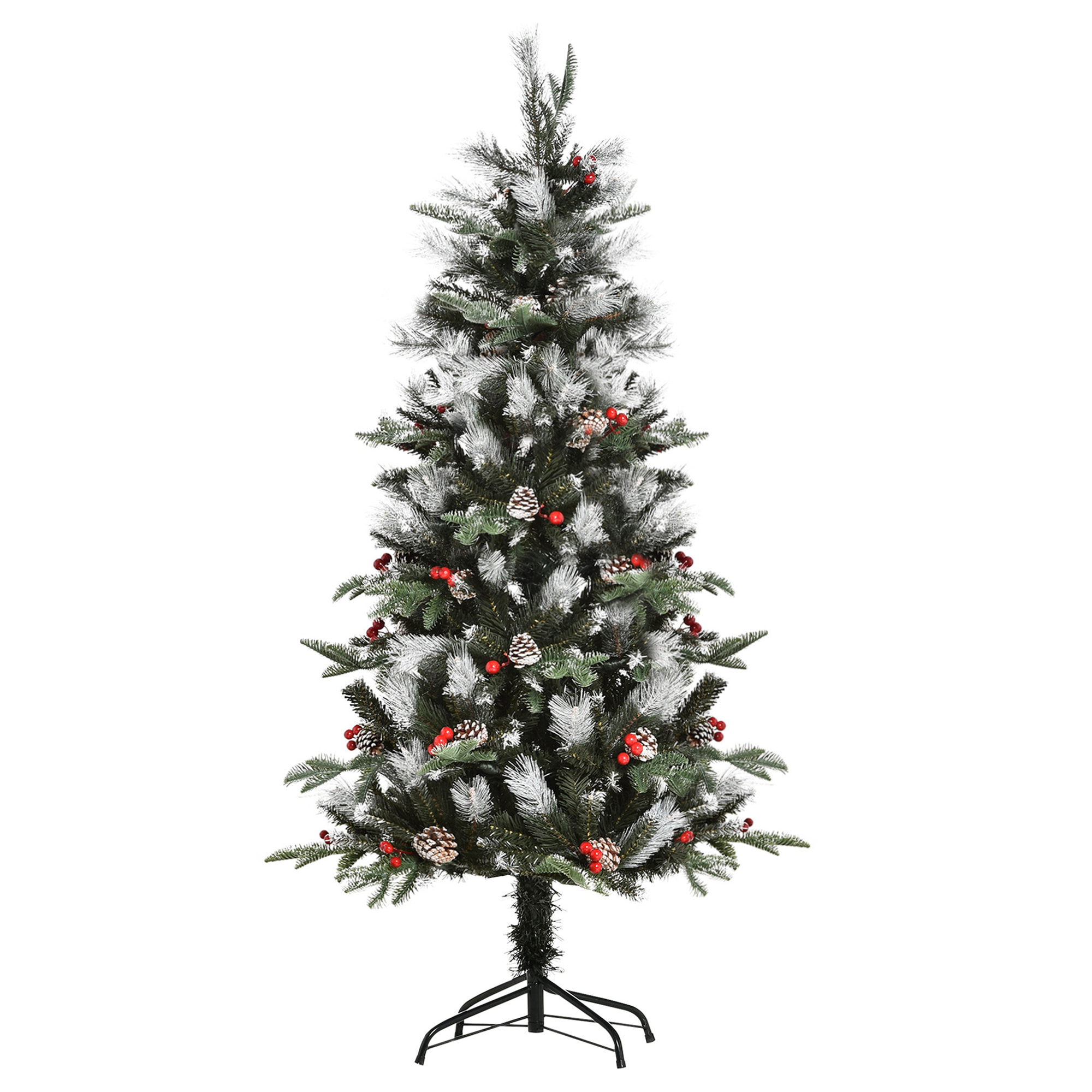 HOMCOM árbol de Navidad Artificial 150 cm con 440 Ramas 39 Piñas y 39 Bayas Hojas de PVC PE Base Plegable y Soporte Metálico Decoración Navideña para Interiores Verde