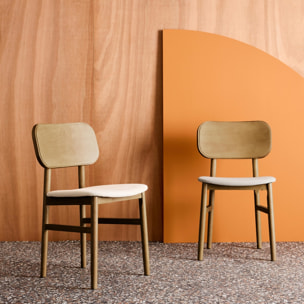 Chaise vintage bois d'hévéa et tissu (lot de 2) OLYMPIE