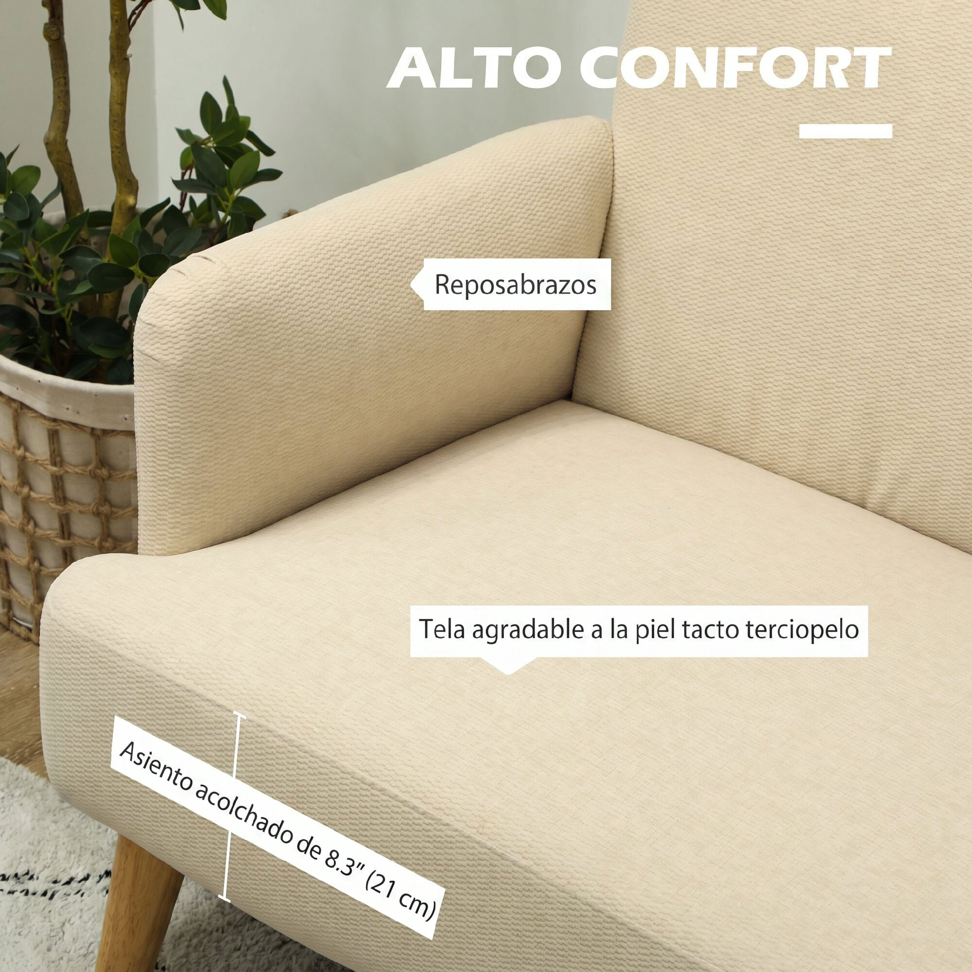 Sofá de 2 Plazas de 140 cm, Sofá de Salón Compacto, Tapizado en Terciopelo, Patas de Madera de Caucho, para Sala de Estar, Dormitorio u Oficina, Blanco