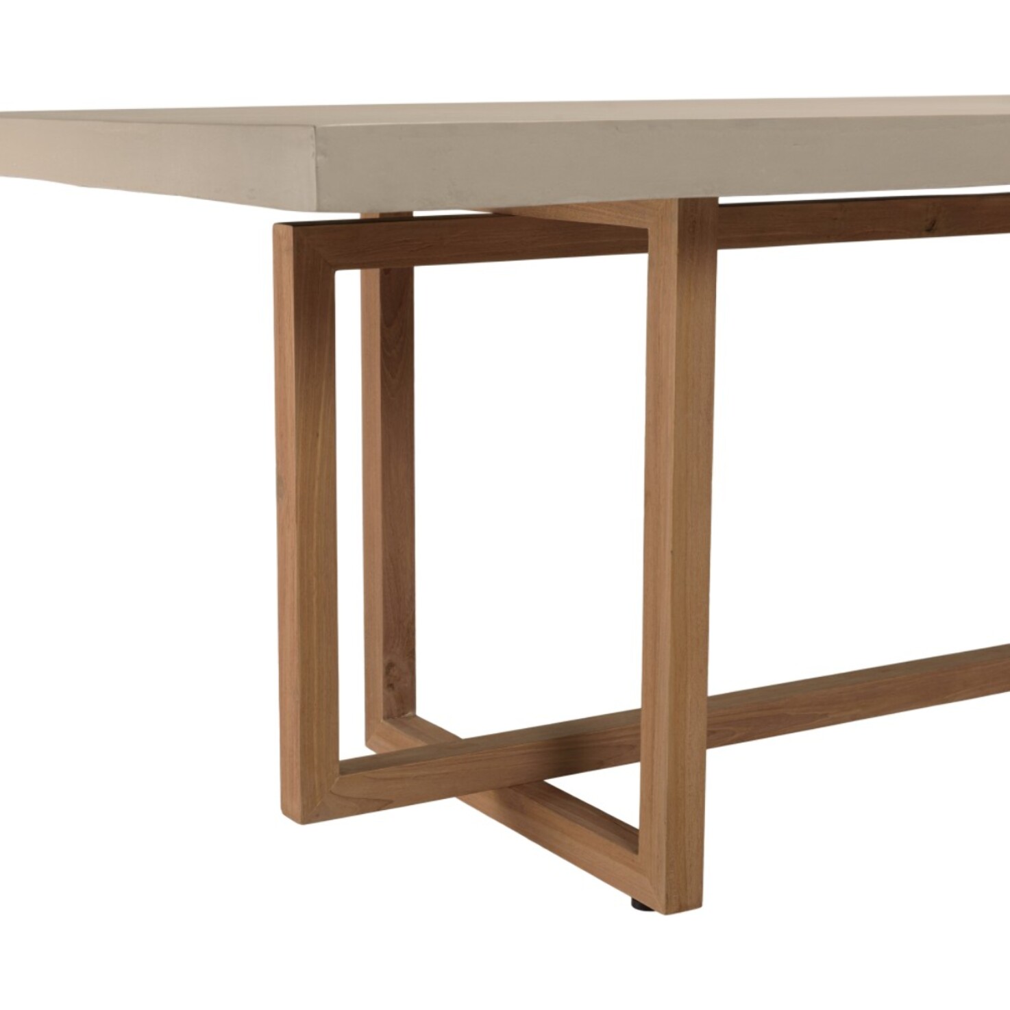 DAK - Table à manger rect. 243x100cm béton beige pieds croisés en teck