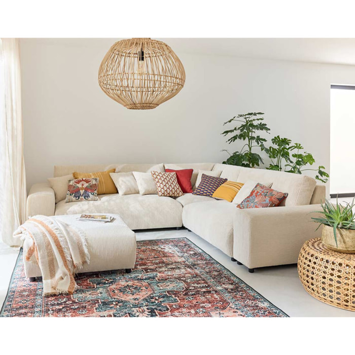 Garance - canapé modulable d'angle droit - 5 places - en velours côtelé - Beige