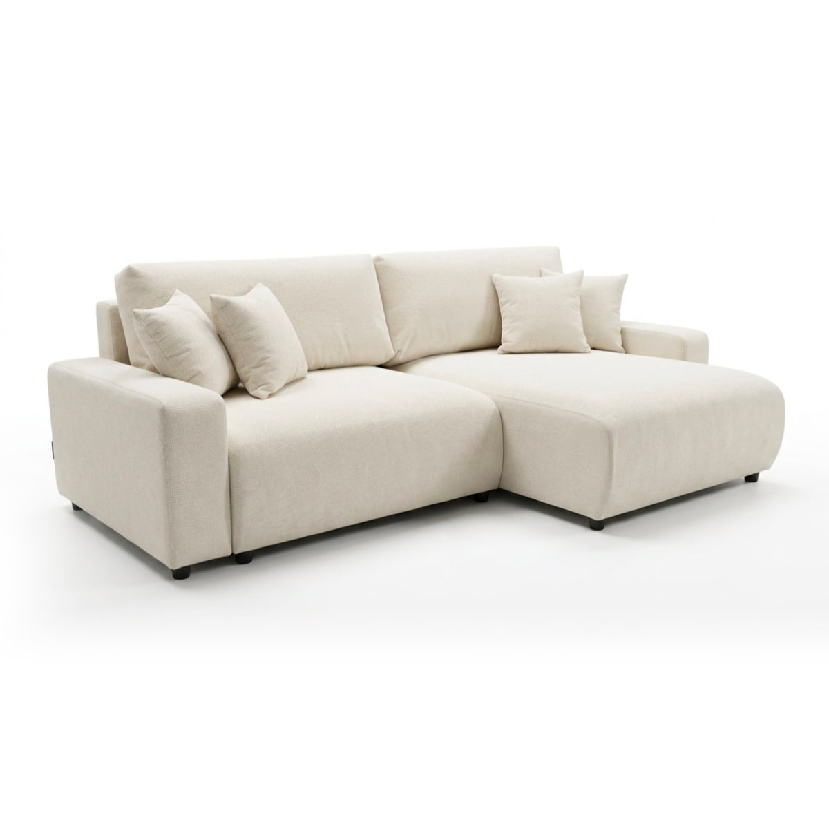 Mini Pivoine - Canapé d'angle réversible 4 places convertible avec coffre en velours texturé - Beige